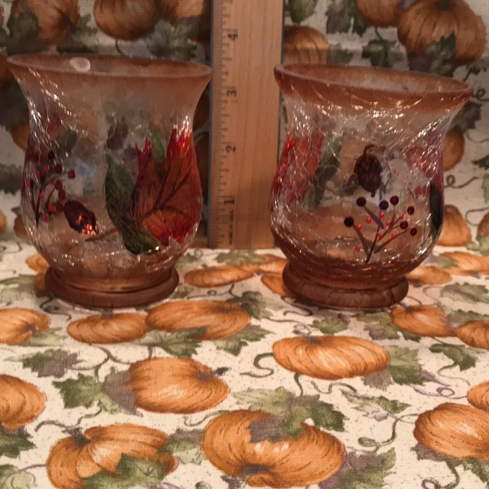 Votive candle holders - pair (2 each). Crackled looking glass holders for Fall!